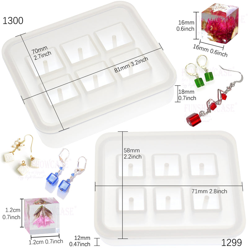 Cube Beads Resin Silicone Molds Set with Hole 12mm, 16mm