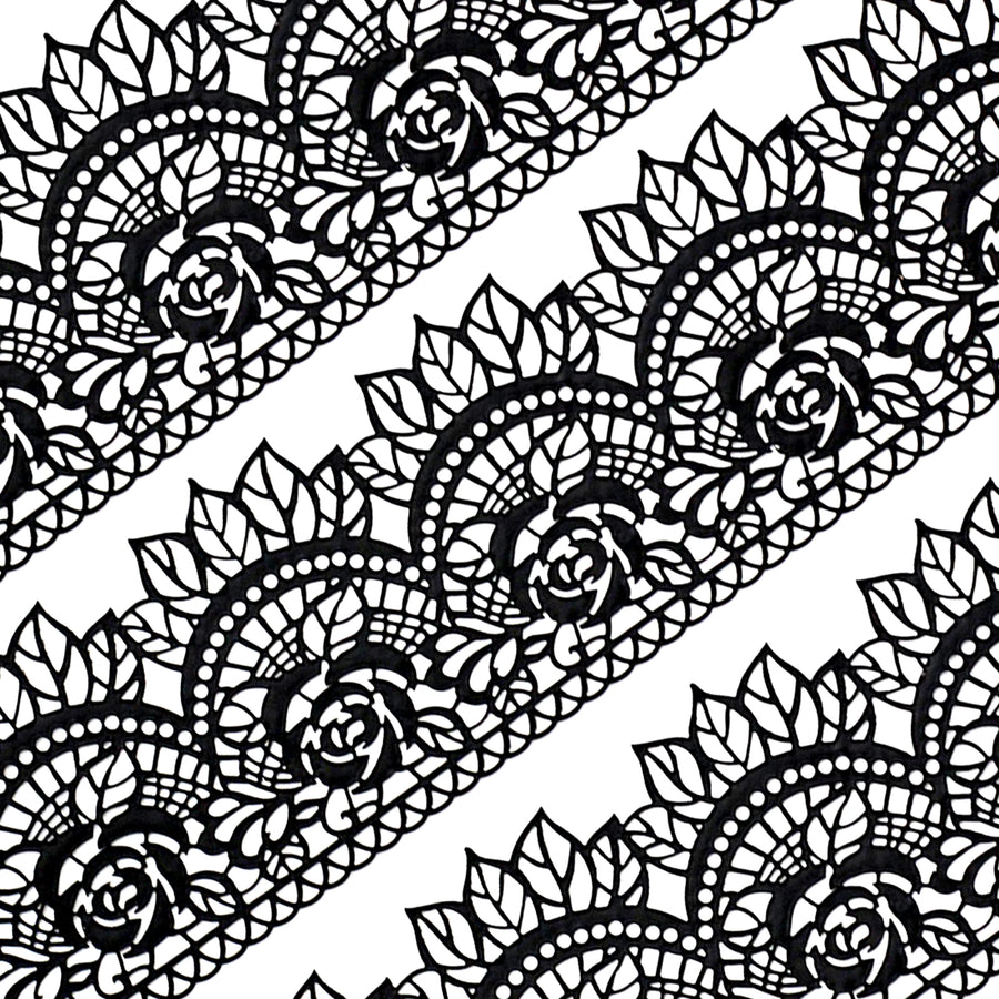 Edible Cake Lace Rose Scallop Black Total 11.8 Feet, image size:900x900