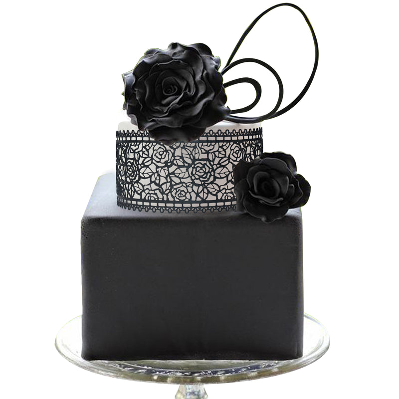 Edible Cake Lace Rose and Leaf Black Total 11.8 feet