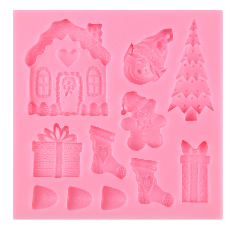 Fairy Elf Assortment Silicone Mold Gingerbread Man|X-mas Tree|Sock|Gnome House|Present