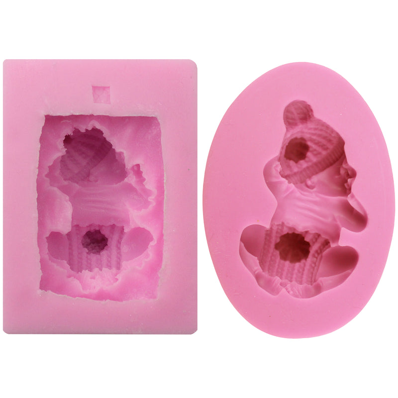 Sleeping Baby with Pillow Fluffy Hat Pants Silicone Molds 2-count