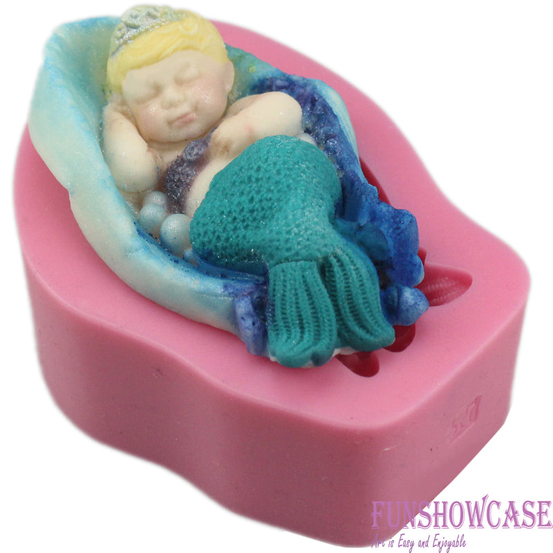 Large Sleeping Mermaid Baby Princess Fondant Silicone Mold