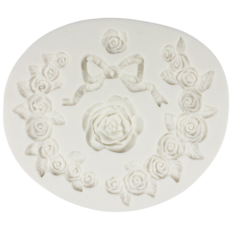 Swag Rose and Ribbon Bow Fondant Silicone Mold for Cake Border Decoration