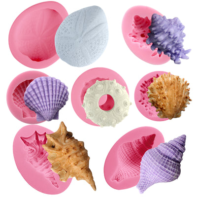 Sea Life Fondant Silicone Molds Seashell and Sea Urchin 7 Count