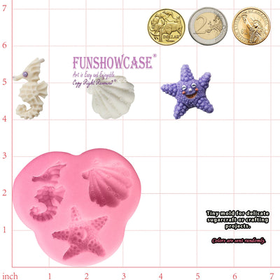 Sea Life Fondant Silicone Molds Sea Horse Seashell and Starfish 3-Cavity