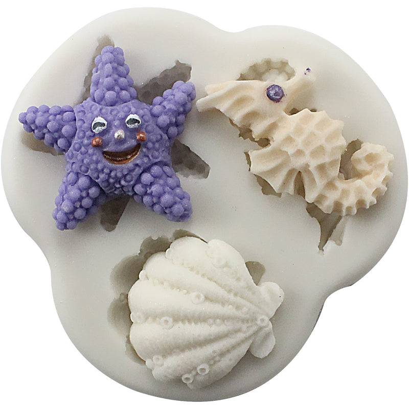 Sea Life Fondant Silicone Molds Sea Horse Seashell and Starfish 3-Cavity