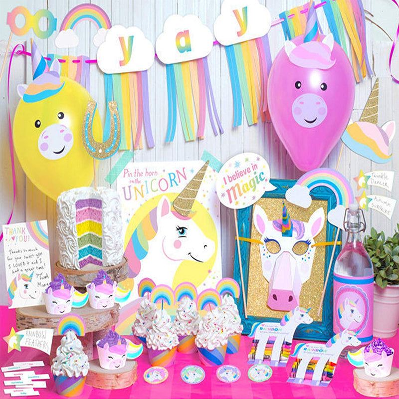 Rainbow Unicorn Party Decoration Supplies Kit 90-in-set