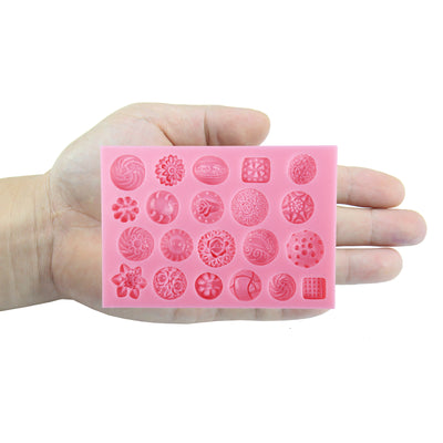 Floral Medallion Button Silicone Mold 21-Cavity