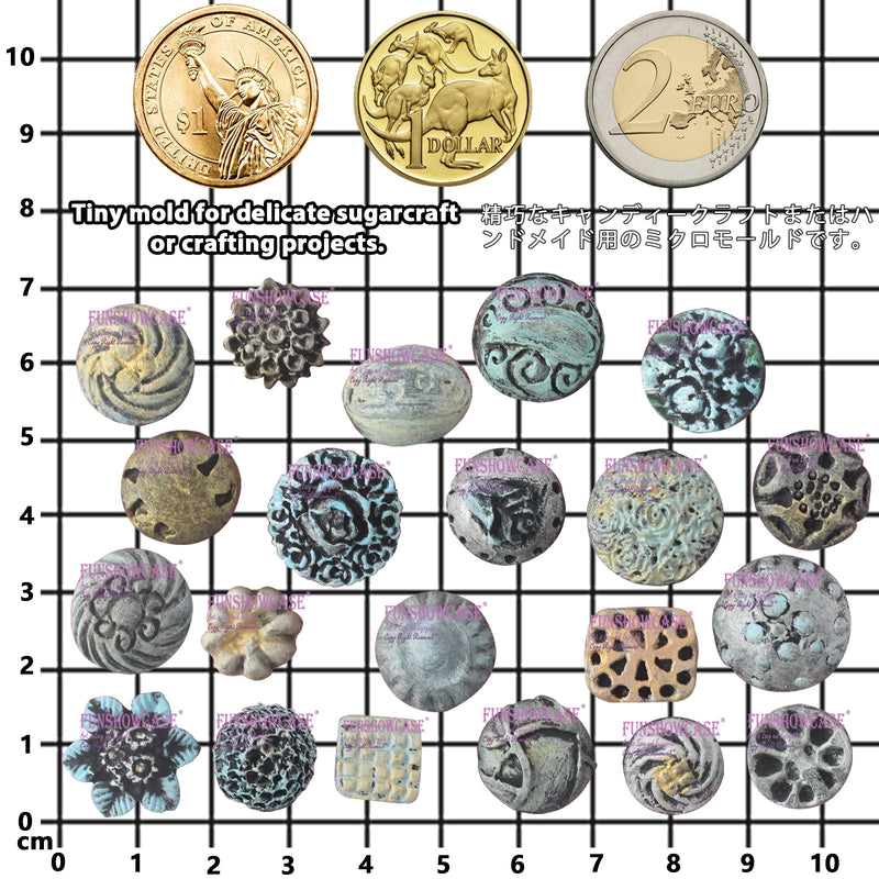 Floral Medallion Button Silicone Mold 21-Cavity