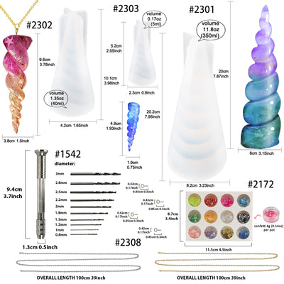 Unicorn Horn Resin Silicone Molds Soap Jewelry Making 68 Kit