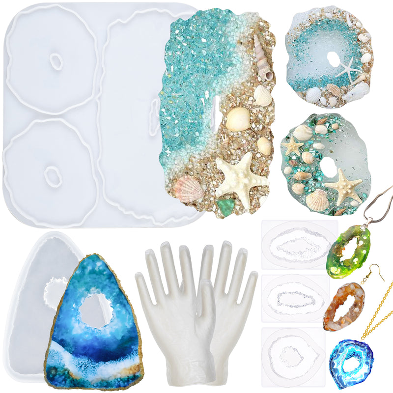 Hollow Agate Coaster Epoxy Resin Molds Set with Disposable Gloves 6-count