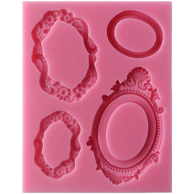 Vintage Oval Mirror Frames Fondant Silicone Mold