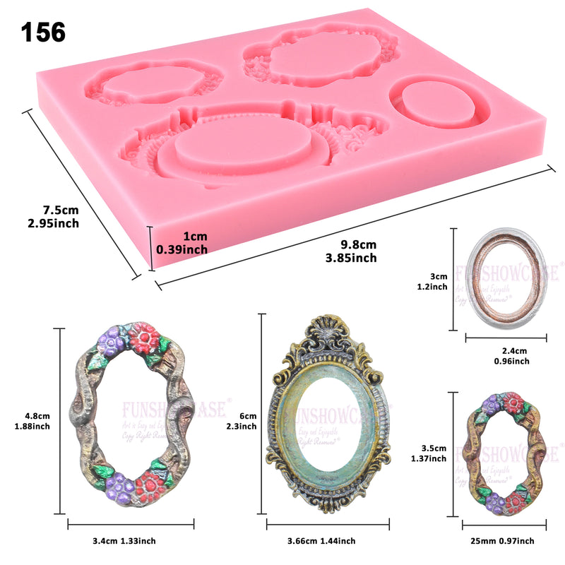 Vintage Oval Mirror Frames Fondant Silicone Mold