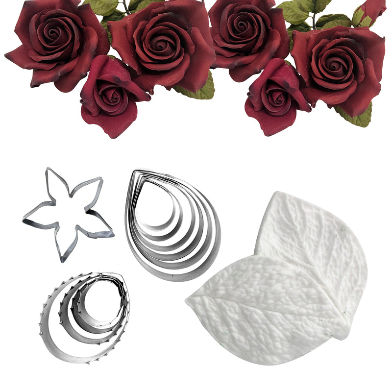 Rose Fondant Cutters Set 12-kit Calyx|Petal|Leaf Veiners