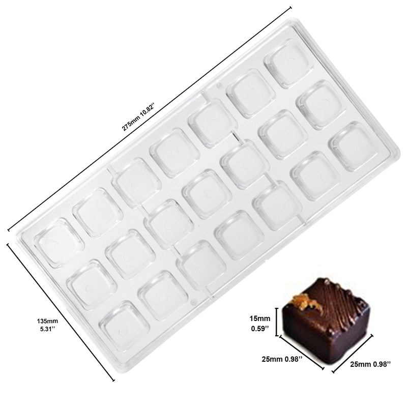 Curved Square Chocolate Plastic Mold Bite Size, 21 Cavity