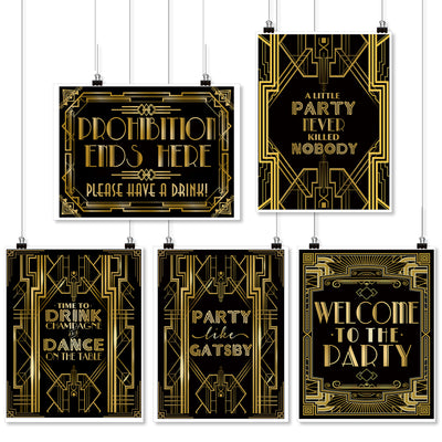 Roaring 20s Art Deco Posters Photo Booth Props Signs 16x12inch A3 5-Pack