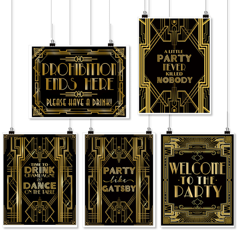 Roaring 20s Art Deco Posters Photo Booth Props Signs 16x12inch A3 5-Pack