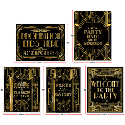 Roaring 20s Art Deco Posters Photo Booth Props Signs 16x12inch A3 5-Pack