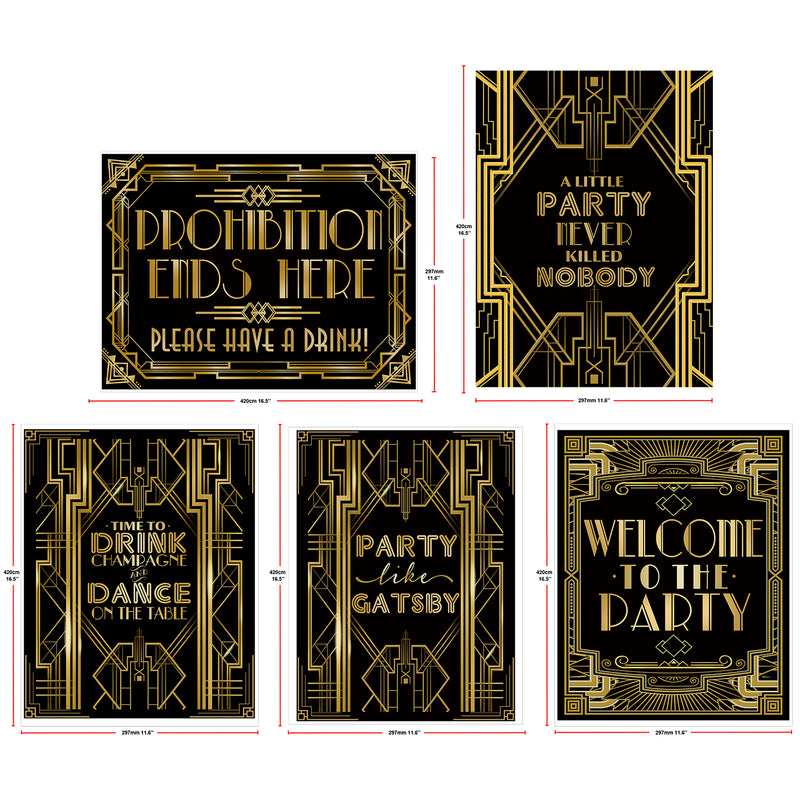 Roaring 20s Art Deco Posters Photo Booth Props Signs 16x12inch A3 5-Pack