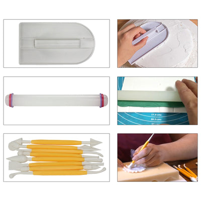 Fondant Cake Decorating Kit 102-count Cutters|Modeling Tools|Roller| Smoother|Alphabet