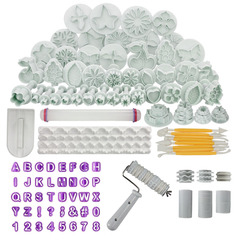 Fondant Cake Decorating Kit 102-count Cutters|Modeling Tools|Roller| Smoother|Alphabet
