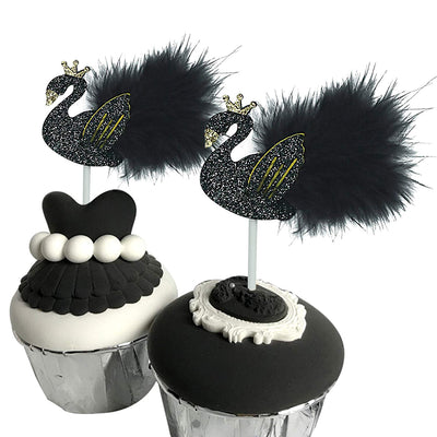 Black Swans in Love Cake Cupcake Toppers 2-count