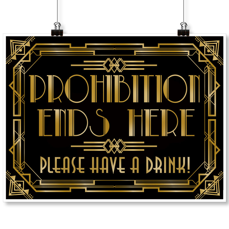 Roaring 20s Art Deco Poster|Prohibition Ends Here|16x12inch A3