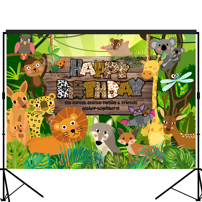 Forest Animal Happy Birthday Backdrop 7x5 feet
