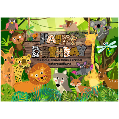 Forest Animal Happy Birthday Backdrop 7x5 feet