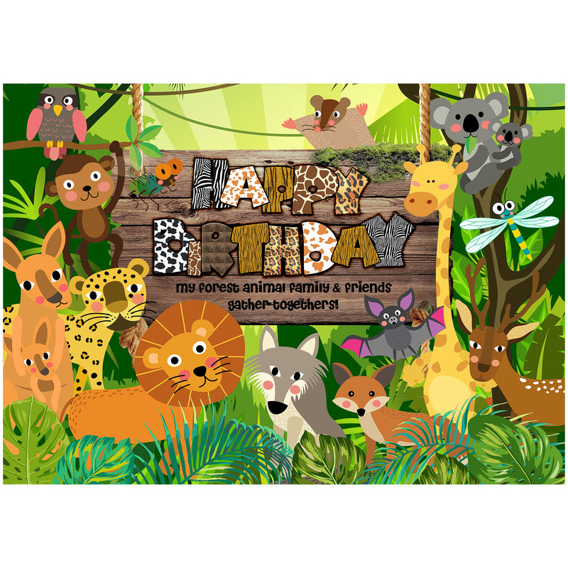 Forest Animal Happy Birthday Backdrop 7x5 feet