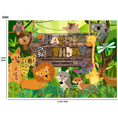Forest Animal Happy Birthday Backdrop 7x5 feet