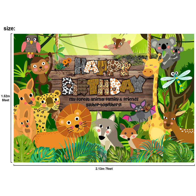 Forest Animal Happy Birthday Backdrop 7x5 feet