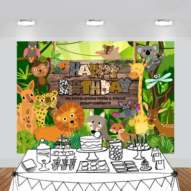 Forest Animal Happy Birthday Backdrop 7x5 feet