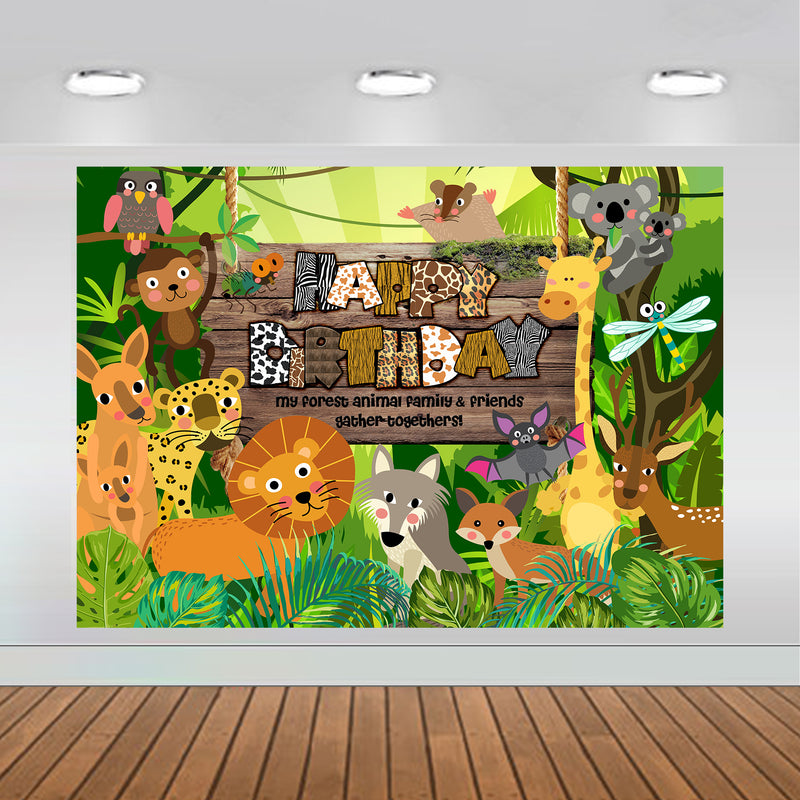 Forest Animal Happy Birthday Backdrop 7x5 feet