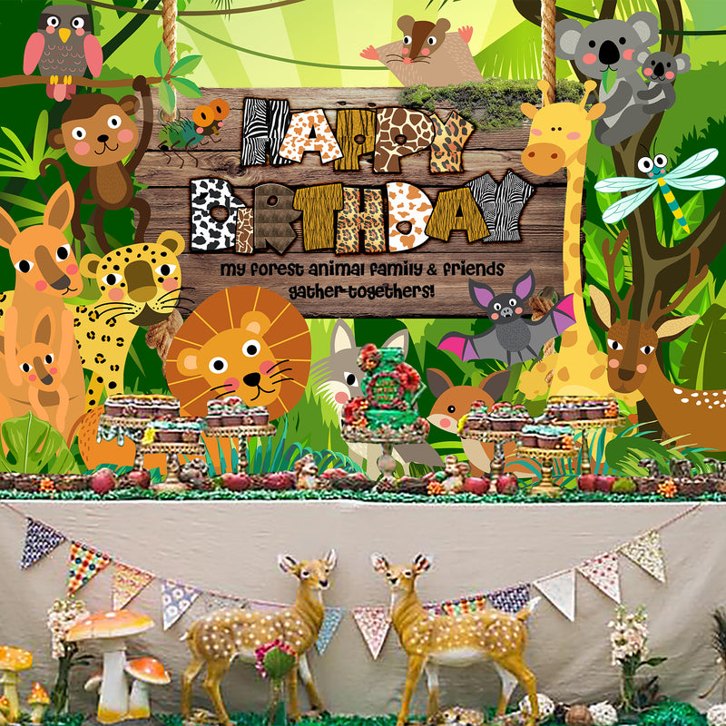 Forest Animal Happy Birthday Backdrop 7x5 feet