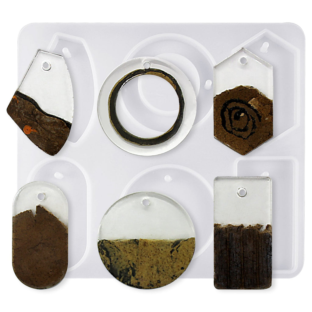 6-Piece Geometry Silicone Molds For Resin Jewelry - 15 Cavity Pendant Casting Trays