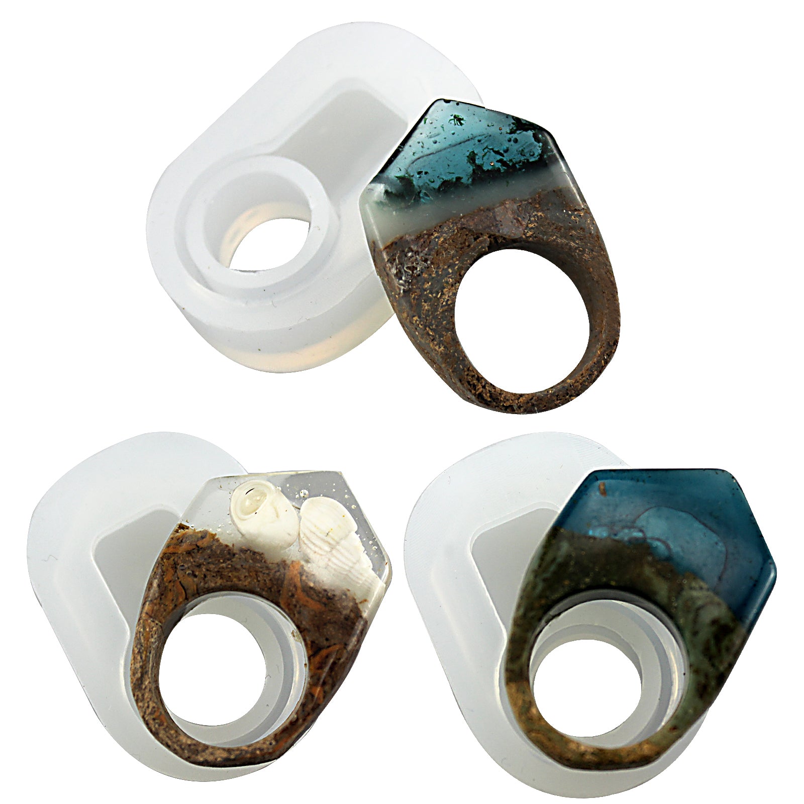 Funshowcase Ring Silicone Mold Set for UV Resin Epoxy Liquid Clay Jewelry Making, Pentagonal, Flat 17mm 16.6mm 16mm