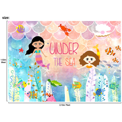 Under the Sea Mermaid Princess Backdrop 7x5 feet