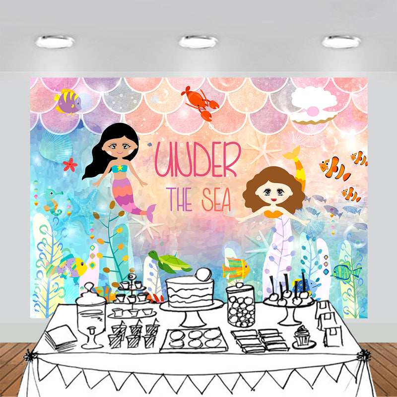 Under the Sea Mermaid Princess Backdrop 7x5 feet