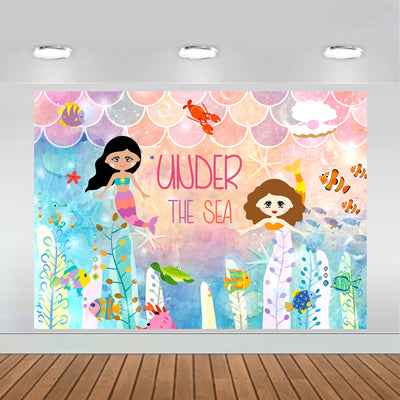 Under the Sea Mermaid Princess Backdrop 7x5 feet