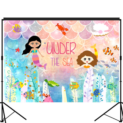 Under the Sea Mermaid Princess Backdrop 7x5 feet