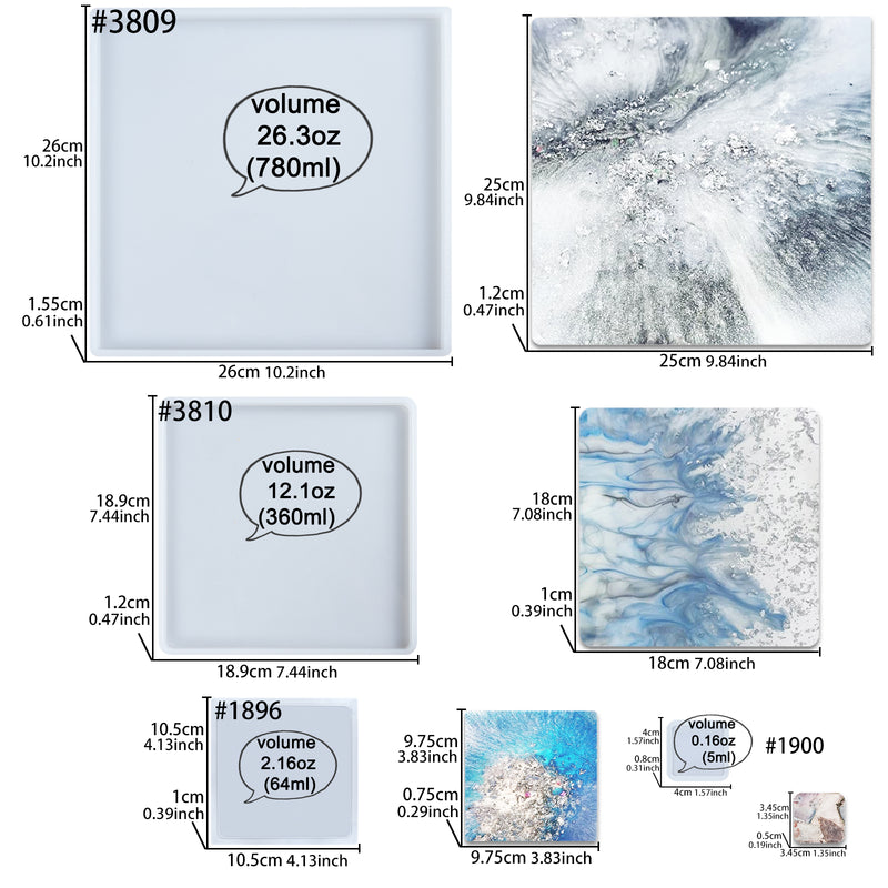 Square Coaster Epoxy Resin Silicone Molds 4-Pack Extra Large