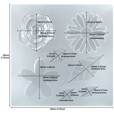Flower and Leaf Resin Silicone Mold 4x4inch