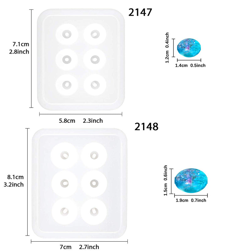 Oval Bead Resin Mold Set with Hole 12mm, 16mm