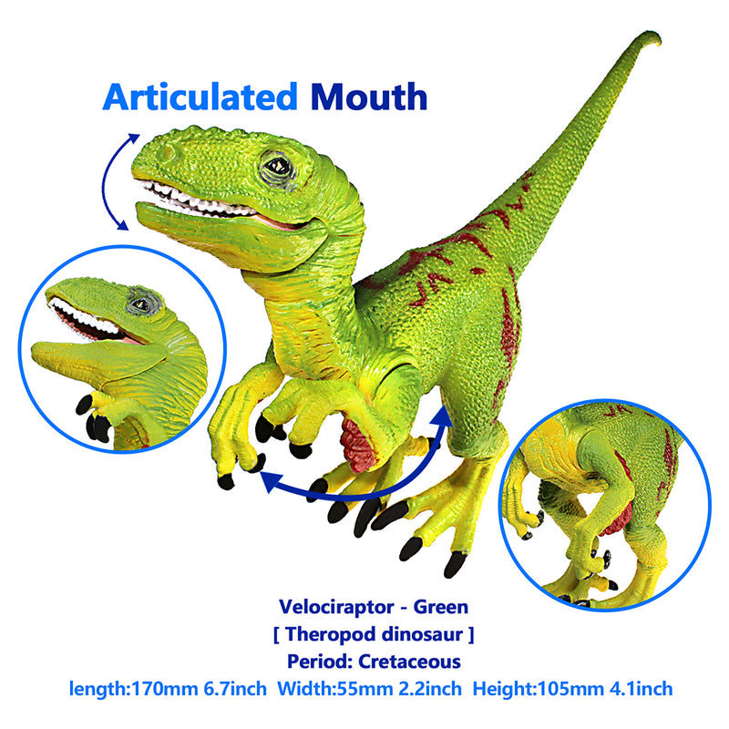 Velociraptor Figure with Movable Jaw Green Height 4-inch