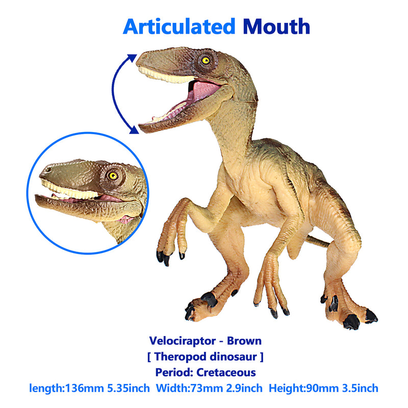 Velociraptor Figure with Movable Jaw Brown Height 3.5-inch
