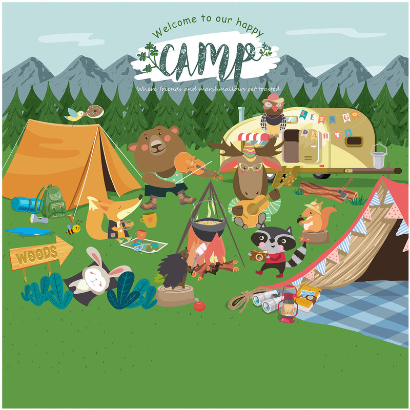 Woodland Animal Camping Backdrop 7x7 feet