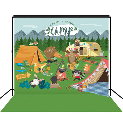 Woodland Animal Camping Backdrop 7x7 feet