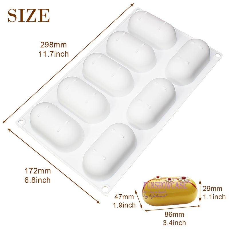 Pillow Glaze Cake Dessert Silicone Mold Tray 8 Cavity 3.4x2x1inch