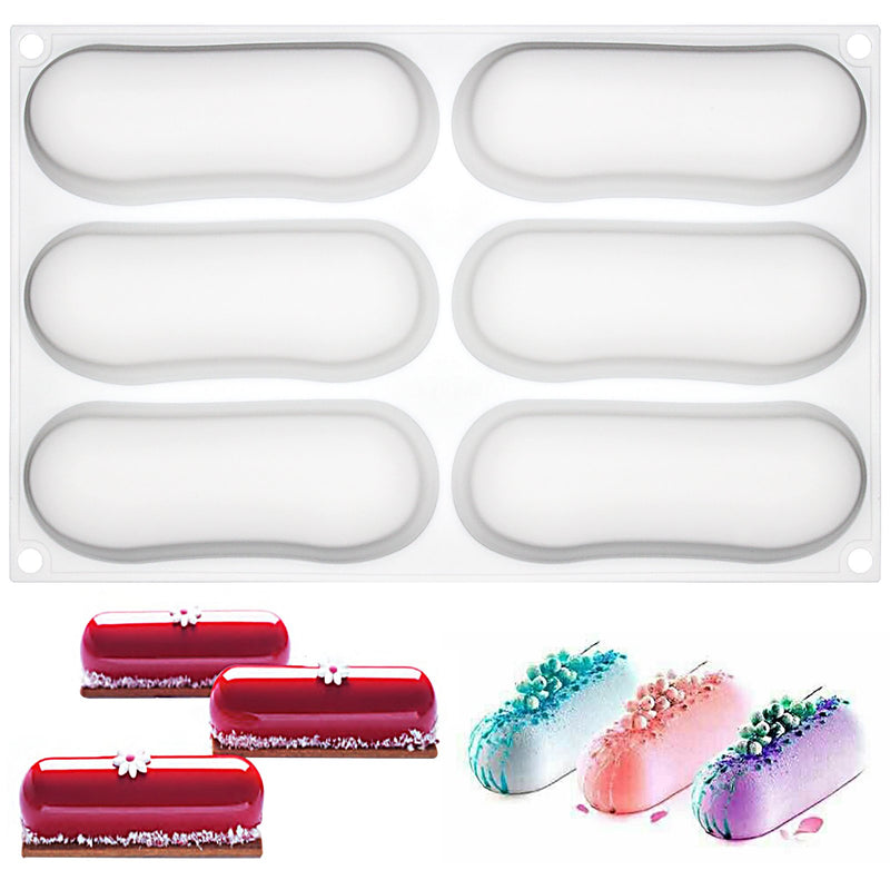Pillow Glaze Cake Dessert Silicone Mold Tray 6 Cavity 5x1.8x1.3inch